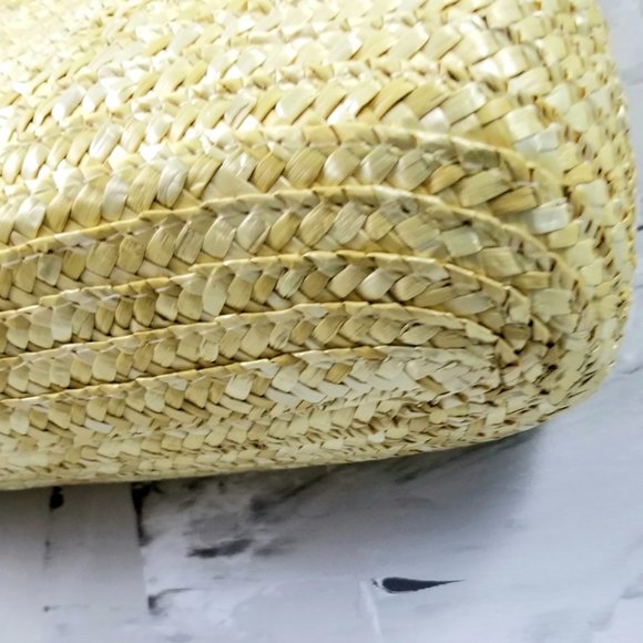 CROFT & BARROW Straw Tote Purse Satchel Handbag, Woven Bag w/Yellow Gingham Lin. - Picture 10 of 10